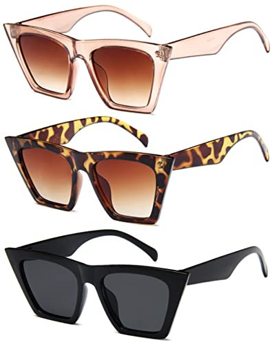 Unning Vintage Cateye Sonnenbrille Damen,Retro Quadratisch Katzenaugen Sonnenbrillen Trendy Mode Brille Set für Damen Frauen