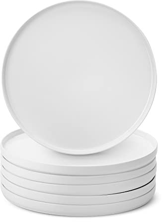 BTaT - Set di 6 piatti piani in porcellana bianca, 26,9 cm, per servire insalata, piatti rotondi moderni, smaltati lisci, lavabili in lavastoviglie, adatti al microonde, adatti al forno, resistenti ai