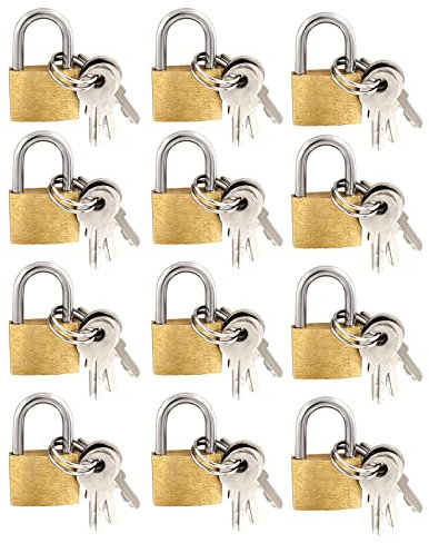 Litoexpe Lot de 12 mini cadenas avec clés, petits cadenas en laiton massif pour bagages, sacs à dos, boîte à outils, boîte à bijoux, unité de rangement, casier de gym