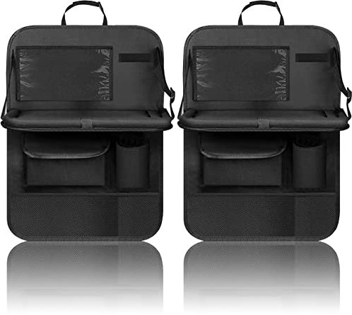 CaiTang 2STK Organizer Rücksitz, Rückenlehnenschutz Auto Kinder mit klapptisch, Autositz Organizer Kinder mit Tisch,Wasserdichter Auto Rückenlehnenschutz für Kinder, 600D Oxford Stoff, Schwarz