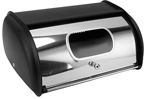 Topiky Contenitore per Il Pane da Cucina, Cestino per Il Pane in Ferro con Finestra Frontale, Portapane con Superficie Liscia e Design Attraente (Nero)