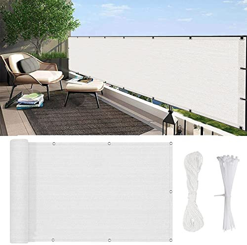 YUANZHI Balkon Sichtschutz Balkonabdeckung 110 x 450 cm Wetterfest UV-Schutz Blickdichte Balkon Abdeckung mit Ösen und Kabelbinder für Balkongeländer Garten, Weiß