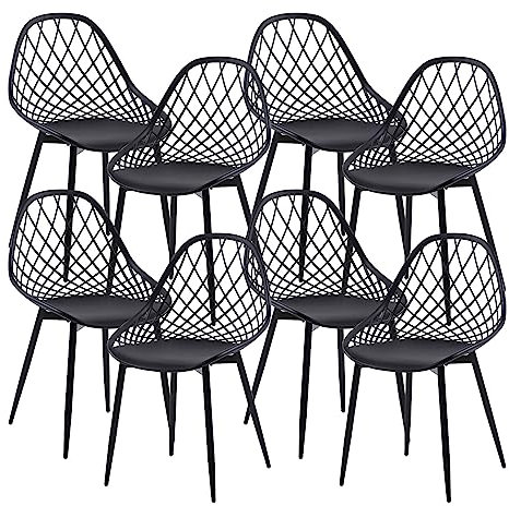 anrekl Set von 8 stilvollen minimalistischen Esszimmerstühlen, Küchenstühlen, Wohnzimmerstühlen, Hohlstuhl, geeignet für Küche, Esszimmer, Wohnzimmer, Büro, Café, Schlafzimmer, Metallbeine (Schwarz)