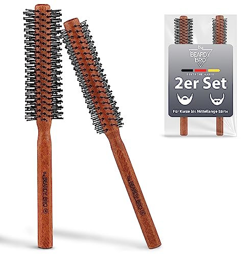 The Beardy Bro® Männer Bart-Rundbürste 2er Set, Bartstyling, Bartbürste, Föhnbürste, Haarbürste, Kamm Männer - Mit speziellen Noppen für kurze bis mittellange Haare (2er-S+M)