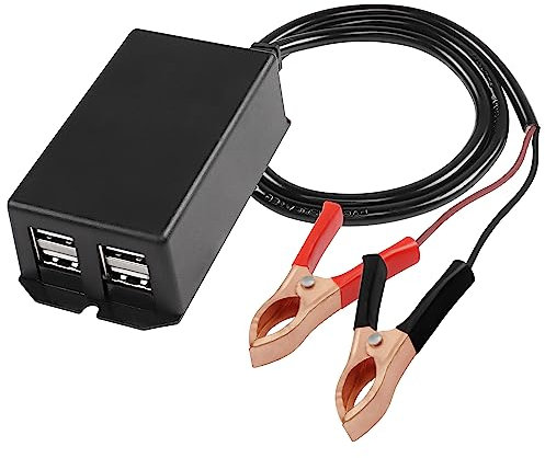 MEIRIYFA Convertitore DC con batteria a coccodrillo e adattatore di ricarica USB, adattatore di ricarica per moto, DC 12 V 24 V a 5 V 3 A, 4 porte USB multiporta, caricabatterie rapido per telefoni e