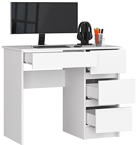 BDW Büroschreibtisch mit 4 Schubladen - Gamingtisch – Gaming Desk - Computertisch - Gaming Tisch – Gaming Schreibtisch - Kleiner Schreibtisch 90x77x50cm - Weiss