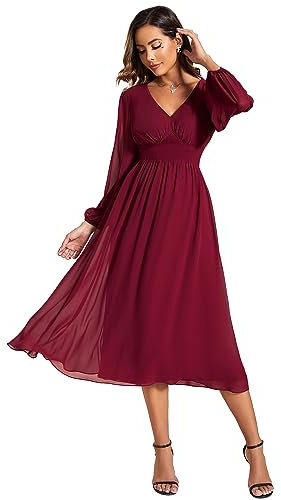 Ever-Pretty Women Dresses Cocktail Long Sleeve for Autumn A-line Party Dresses for Women Burgundy 22UK