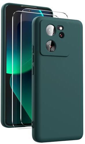 Ikziwreo - Hülle für Xiaomi 13T/Xiaomi 13T Pro Handyhülle, mit 2 Stück Displayschutzfolien, Reiner Farbe Ultradünne Weich Silikonhülle, Stoßfeste Anti-Scratch Gummi Schutzhülle - Nachtgrün