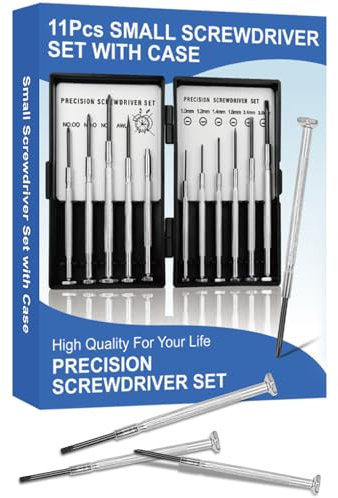 11Pcs Small Screwdriver Set with Hard Case, Tiny Mini Screw Driver Kit with 11 Different Size, Precision Screwdrivers Set for Eye Glasses, Jewelers, Watch, Repair