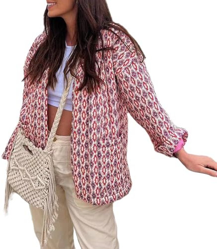 Merfrede Veste matelassée courte pour femme - Imprimé floral vintage - Léger - Ouvert sur le devant - Cardigan d'extérieur Y2K, #M Rose, L