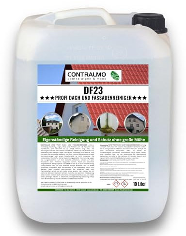 CONTRALMO DF23 Dach-und Fassadenreiniger (10L) – Entfernt zuverlässig Moos, Algen & Grünbelag | Extra starker Dachziegel Reiniger für makellosen Putz und dauerhaften Schutz für Dach & Fassade.