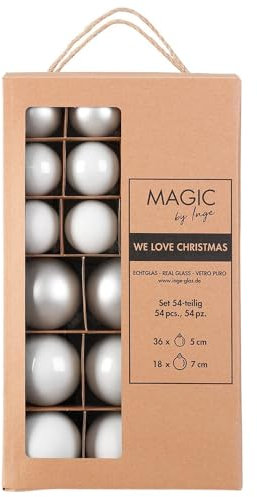 Inge Glas Weihnachtskugeln | Große Kugelbox mit 54 Kugeln | 5cm & 7cm große Christbaumkugeln (Just White | weiß)