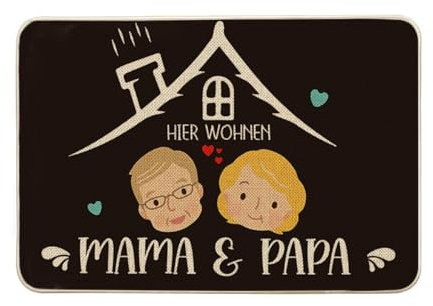 Artoid Mode Hier Wohnen Mama Und Papa Fußmatte, Hause Mutter Vater Geschenke Schmutzfangmatte Dekoration Küche Teppich Für Innen Außen Dekor 40x60 cm
