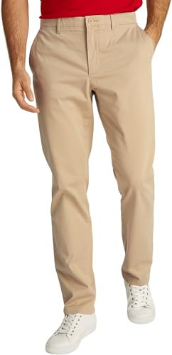 Tommy Hilfiger Herren Chino Hose Denton Satin Straight Fit, Beige (Batique Khaki), 32W/32L