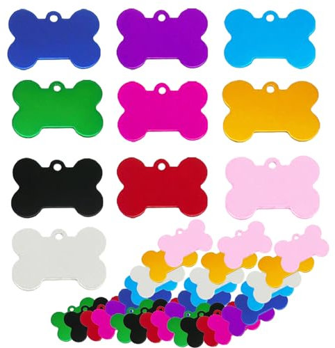Dtoterul Hundemarken aus Aluminium 40 Stück Personalisierte Hunde Hundemarke Rohlinge Dog Tags Hundemarke Personalisiert Haustier Erkennungsmarke Haustier-Erkennungsmarke Knochenform,10 Farben