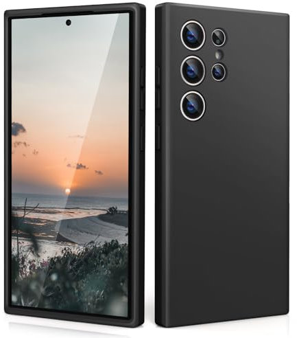 CALOOP Slim-Fit for Samsung S24 Ultra Case,Skin Soft Liquid Silicone,Sturdy Hard Frame Shockproof Cover with Anti-Scratch Microfiber Lining,Robust Full Protection for Screen and Camera Lens(Black)