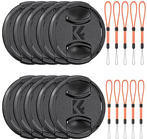 K&F Concept 55mm 10 Bouchons Objectifs et 10 Courroies Élastiques Compatible avec Appareil Photo Canon Nikon Sony Olympus Fujifilm Pentax Panasonic Leica(20 en 1)