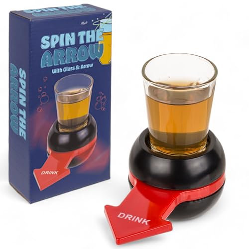 MIJOMA Trinkspiel Spin The Arrow - Drehpfeil & Schnapsglas Set, Partyspiel für Erwachsene, ideal für Geburtstage und Gartenpartys