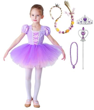 Lito Angels Principessa Rapunzel Tutu Ballerina Costume per Bambina, Vestito dal Balletto Danza Classica con Accessori Taglia 5-6 anni, Viola