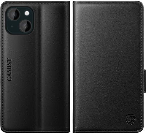 CASBST for iPhone 13 Case, Kickstand Flip Leather Wallet Book Case with Card Slots Shockproof Magnetic Closure Protective Phone Case Cover Compatible with iPhone 13 - Black