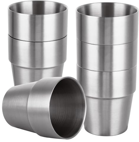 JMIATRY 6 Pcs Stainless Steel Double Wall Insulated Cups, 300ml Large Unbreakable Metal Stackable Mugs, Travel Camping Mugs for Travel, Outdoor, Camping, Party, Home