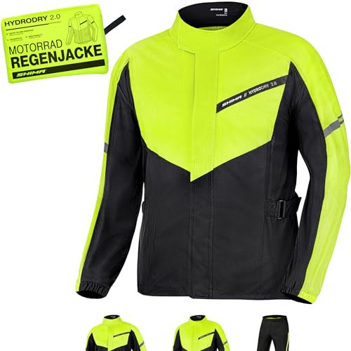 SHIMA HYDRODRY 2.0 Motorrad Regenbekleidung Jacke Wasserdicht Reflektierend Damen Herren Set für Regenkombi Waterproof Regenschutz Atmungsaktiv Motorradkombi (Jacken Unisex, Fluo, 4XL)