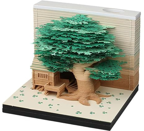 Baumhaus-Notizblock mit Licht, 3D-Notizblock, 2025, Papierschnitzerei, Kunst, Notizblock, kreativer Baumhaus-Skulptur, Haftnotizblock, 3D-Papierschnitzerei, Kunst, Abreiß-Notizblock,