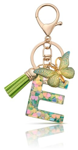 MORSUNBELA Porte-clés avec lettre de l'alphabet - Pendentif - Cadeau - Porte-clés de voiture - Lettre initiale pour filles et femmes, Vert-e, S