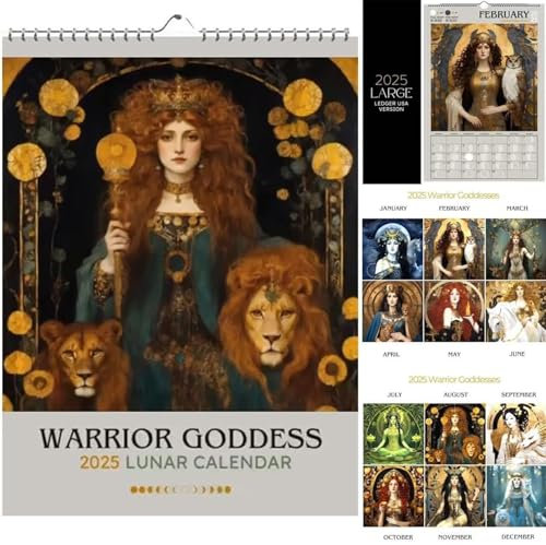 MIGEDY Kriegergöttin 2025 Mondphasenkalender, Dunkle Göttin 2025 Mondphasenkalender, Griechischer Göttinnenkalender, Gothic Home Decor Geschenk(L)
