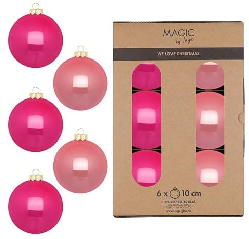 Weihnachtskugeln Glas 10cm 6 Stück - matt & glänzend - Große Christbaumkugeln Weihnachtsbaumkugeln für Weihnachten - Christbaumschmuck & Weihnachtsbaumschmuck Pink Rosa Mix - Candy Shop