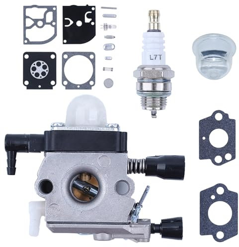 Haishine Carburador de Repuesto para Motosierra Stihl FS38 HS45 FS45 FS46 FS55 OEM Zama C1Q-S186, con Kit de reparación de Juntas de Membrana de carburador, bujía, Burbujas de Aceite