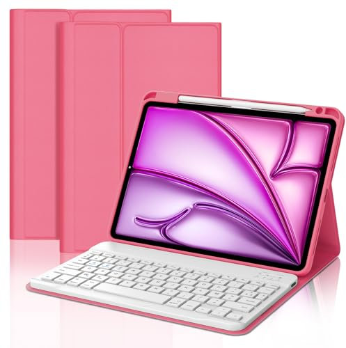 FOGARI Étui Clavier pour iPad Air 11 (M3 2025/M2 2024) - iPad Air 5/4 Clavier Magnétique AZERTY Français Clavier,Coque Arrière Antichoc, Housse Multiposition avec Fonction de Ranger Le Stylet, Rouge