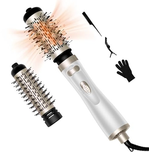 OKWRAP Rotierende Warmluftbürste, Föhnbürste Rotierend mit 2 Aufsätzen zum Trocknen, Glätten, Formen und für Volumen, RundföhnbürsteRotating warmluftbürste für feines haar hilft dabe