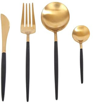 Romimex Juego de Cubiertos Negro Dorado Acero Inoxidable Plástico 28 x 4 x 18 cm 4 Piezas