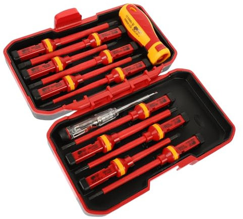 SEWOART 13pezzi Cacciaviti Isolati Da Punte a Stella Pozidriv Utensili Manuali Per Elettricisti Realizzati in Acciaio Al Vanadio Temprato Impugnatura Ergonomica Custodia Inclusa