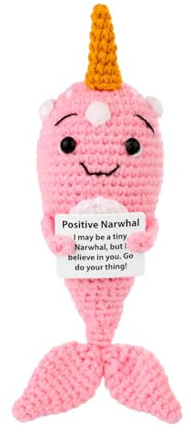 TOYMIS Positiver Narwal, Gehäkelter Narwal Positiver Wal Gehäkelt Positive Tiere Gehäkelte Meerestiere Positive Häkelpuppe für Motivierendes Geschenk Party-Dekoration(Rosa)