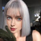 PARXITN Kurze Bob Silbern Haar Perücken Gerade mit Flach Pony 12 zoll/30 cm Synthetische Bunte Cosplay Tägliche Party Perücke für Frauen