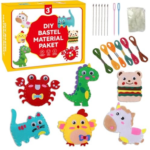 DIY Nähset Kinder, Nähset Tierformen Filz Bastelset Für Kinder Und Anfänger Filz-Nähpaket Mädchen Nähen Kreatives Basteln Gefüllte Plüsch Ornamente Geschenke Für Kinder Kindergeburtstag Gastgeschenke
