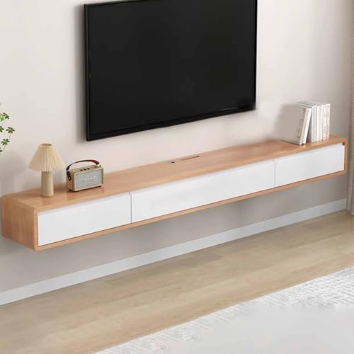 SZKTHD Wandmontierte TV-Bank Holz-TV-Schrank Hängende TV-Einheit Medienwand-Aufbewahrungsschrank Multimedia-Konsole Gummiholzmaterial(120CM/47.2IN)