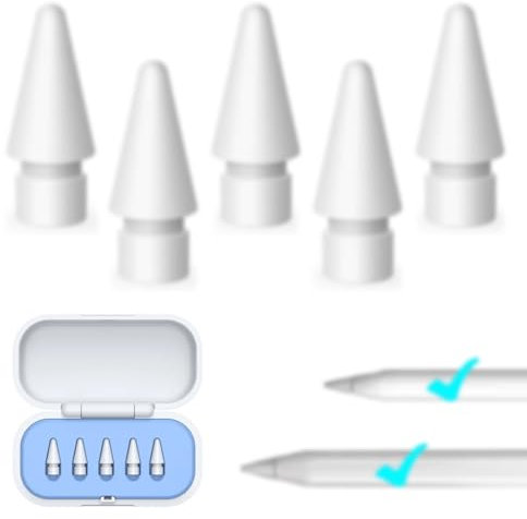 NHPY [5 Pezzi Punte per Apple Pencil 2 e Apple Pencil 1, Punta per Apple Pencil 2 & 1Generazione, Punta di Ricambio ad Alta sensibilità per Apple iPad Pencil, Con scatola di immagazzinaggio
