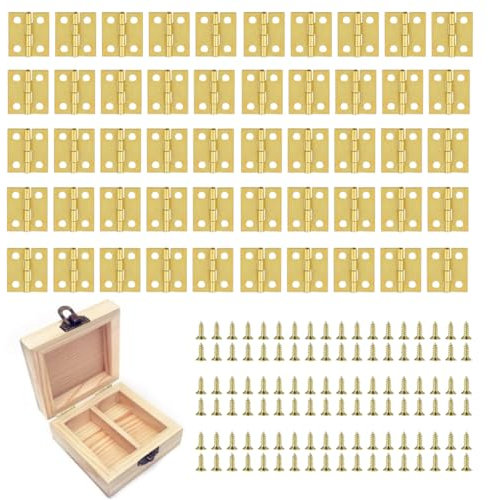 yufana 50 Pieces Mini Hinges, Small Gold Hinges, Small Jewelry Box Hinges, Hinge Replacements, Vintage Folding Butt Hinges, Gold Mini Hinges 18x16 Mm with 200 Screws for Jewelry, Wooden Box Crafts