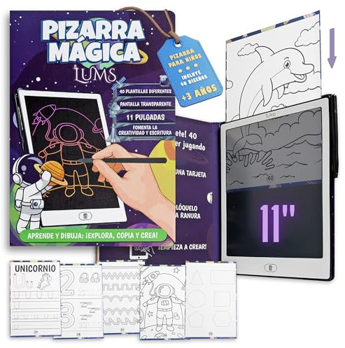 LUMS Pizarra Magica Infantil 11 Pulgadas, 40 Tarjetas, Aprende Jugando, Pizarra Infantil Montessori, Pizarra magnetica infantil, Pizarra niños, Pizarra Digital, Tablet Para Dibujar Tablet pintar niños