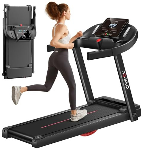 CURSOR Tapis Roulant Elettrico Salvaspazio 14KM/H, Tapis Roulant Pieghevole con Cardiofrequenzimetro e 3.0HP Motore Silenzioso Potenziato, Treadmill con 12 Programmi di Allenamento, 136KG