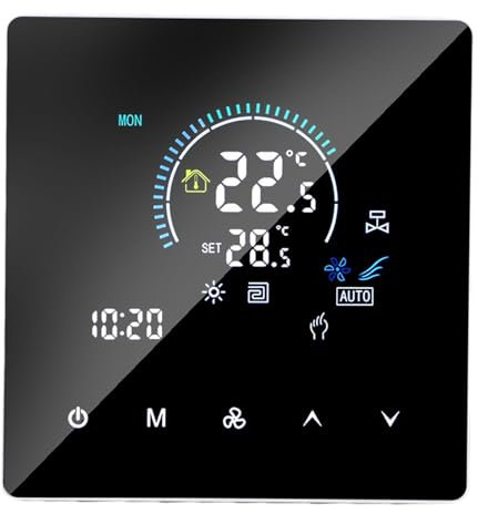 Thermostat, Klimaanlagen Programmierbares Touchscreen -Farbdisplay WiFi Smart IP20 für Kindersperrung, Wöchentliche Programmierung und App -Steuerung, Anwendbares Szenario, Speicherfunktion