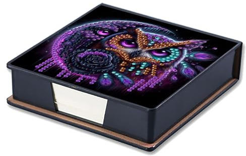 CXINLky DIY Diamond Art Painting Zettelbox aus Leder, Diamond Art Zettelkasten mit 160 Blatt weiss, Notizzettel Box, Zettelkasten-11-Eule