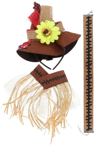 Toyvian Halloween Scarecrow Costume Hat: 4pcs Straw Costume Kit, Wristband, Necklace, Cosplay Adornment for Adults, Assorted Colors, Carnival Party Props