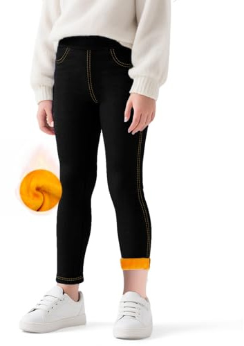 Baogaier Fleecefodrade termiska leggings för flickor, jeggings leggings för flickor hög midja plysch långa varma byxor höst vinter casual kläder, 4–10 år, Svart, 6-7 anni