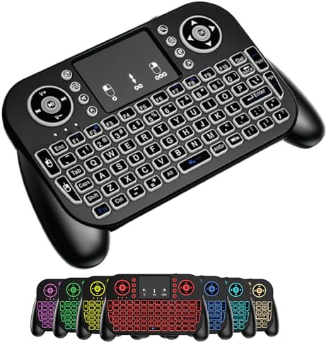 WirelessFinest Mini tastiera Bluetooth + 2,4 GHz RF retroilluminato a 7 | Touchpad integrato, ricaricabile, funziona con Smart TV Fire Stick PC HTPC Raspberry Pi e dispositivi multimediali
