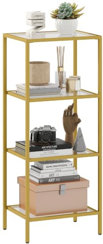 HOMCOM 4-Tier Shelving Unit Modern Glass Shelf 40 x 30 x 97 cm Gold Tone | Bookshelf, Storage Rack, Living Room, Home Office, Bedroom, Bathroom