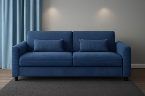 3-Seater Clic Clac Sofa Bed with Large Hidden Storage, Ribbed Fabric, Pocket Spring Seats, Space-Saving Convertible Futon, Foldable Guest Bed available blue or grey couch (Blue)